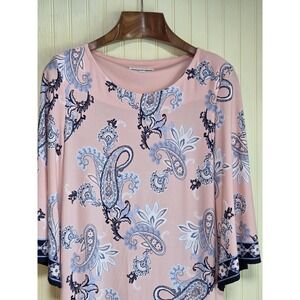 Sandra Darren Dress Womens Medium Pink Paisley Print 3/4 Sleeve Stretch Shift